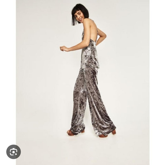 Zara set Wide Leg Halter crushed velvet - Picture 2 of 9